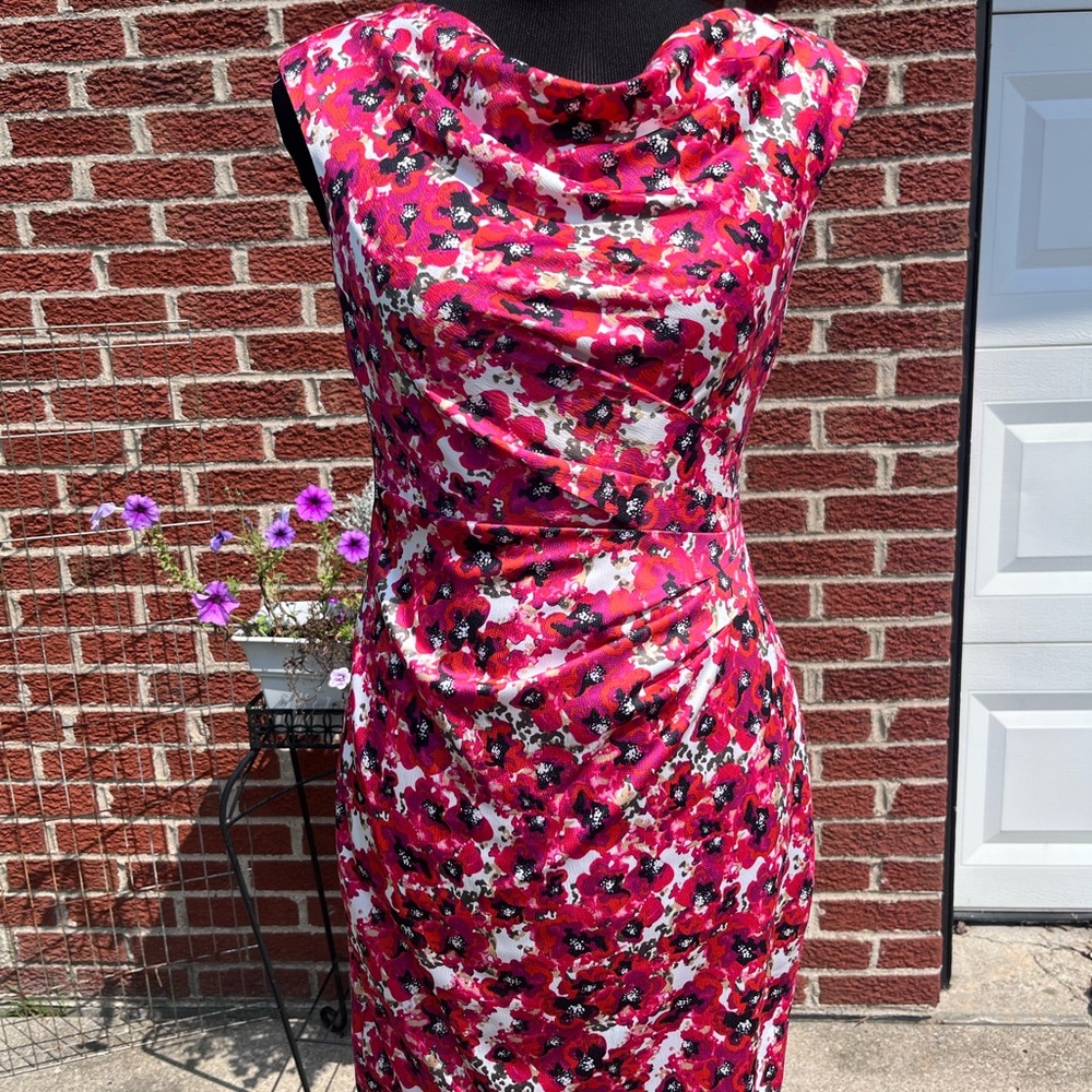 Ann Taylor Pink and Black Floral Midi Dress